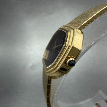 Seiko Watch Women 21mm Black Dial Gold Tone Octagon 2320-6110 New Battery VTG2