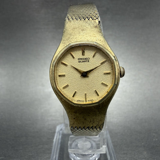 Seiko Watch Women 21mm Champagne Dial Gold Tone Round 43-7019 New Battery0