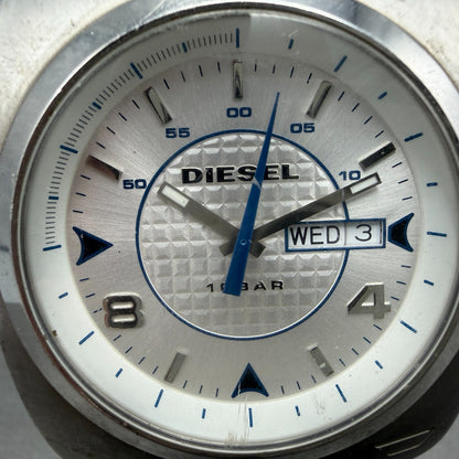 Diesel Watch Men 43mm White Dial Silver Tone Daydate Round DZ-1184 New battery1