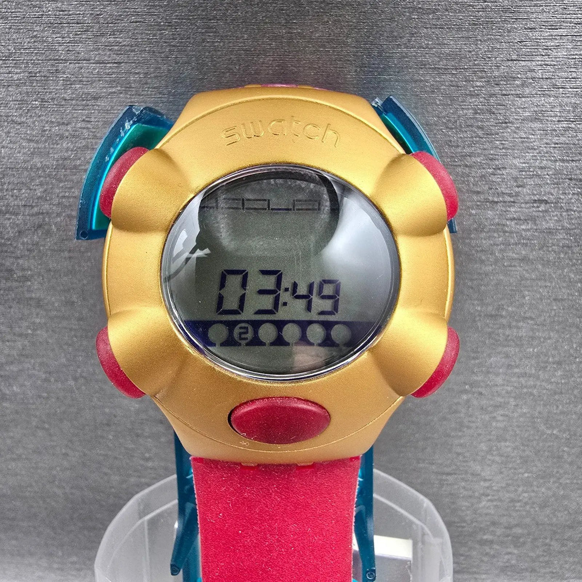 Swatch Beat Golden Virtual Wave Watch Men 47mm Gold Red YQG1000 New Battery NOS1