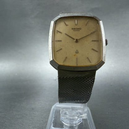 Seiko Tank Watch Men 29mm Champagne Dial Silver Tone Rectangle 7820 PARTS6