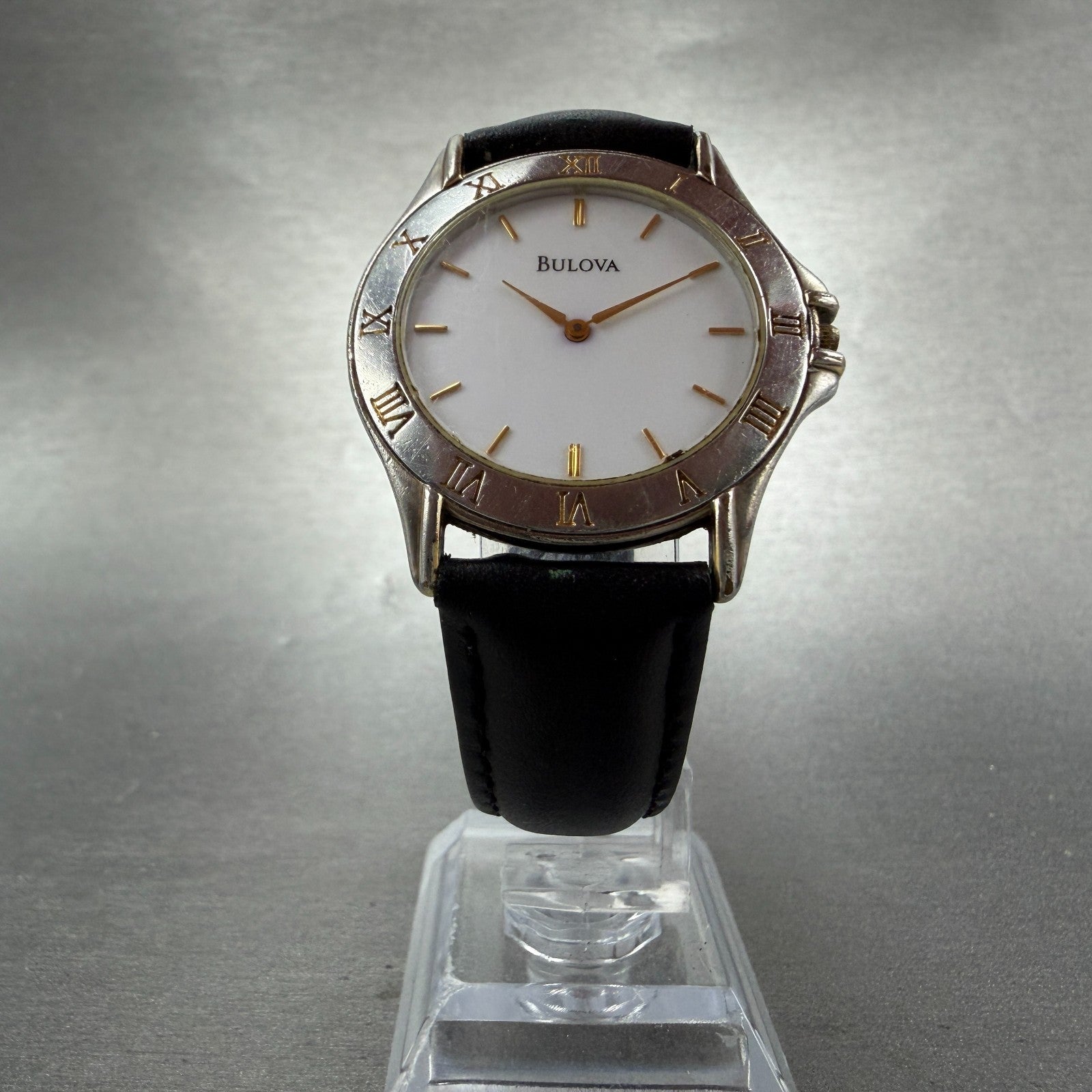Bulova Watch Men 34mm White Dial Two Tone Round 98A40 New Battery Vintage5