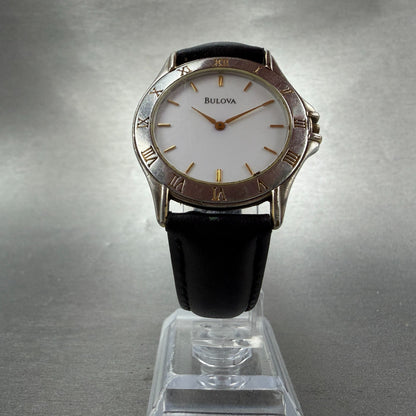 Bulova Watch Men 34mm White Dial Two Tone Round 98A40 New Battery Vintage5