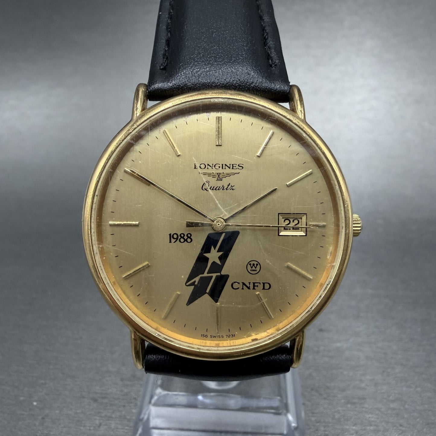 Longines Watch Men 33mm Gold Dial Gold Tone Date Round 7231 156 New Battery0