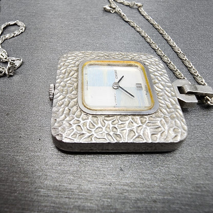VTG Seiko Necklace Watch Unisex 30mm Silver Dial Gold Plated Square 21-3150 Runs