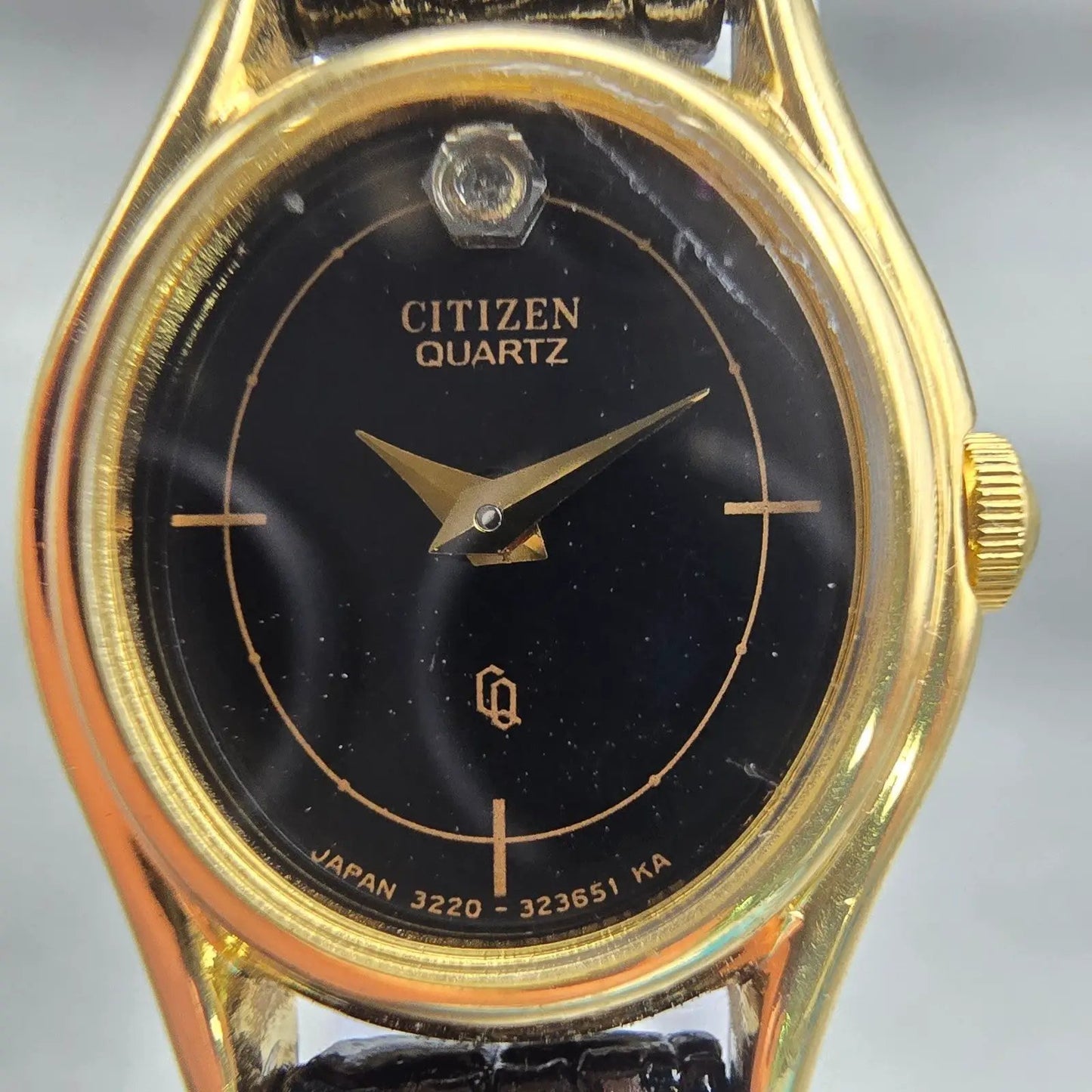 Citizen CQ Watch Women 18mm Black Dial Gold Tone Oval 3220-320025 New Battery1
