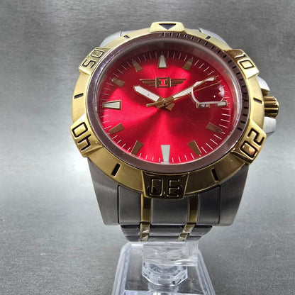 Invicta Pro Diver Watch Men 45mm Red Dial Two Tone Date Round New Battery5