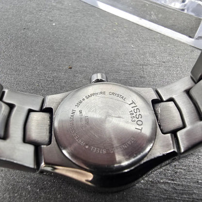Tissot Watch Women 23mm Black Dial Silver Tone Round L520 New Battery W/box9