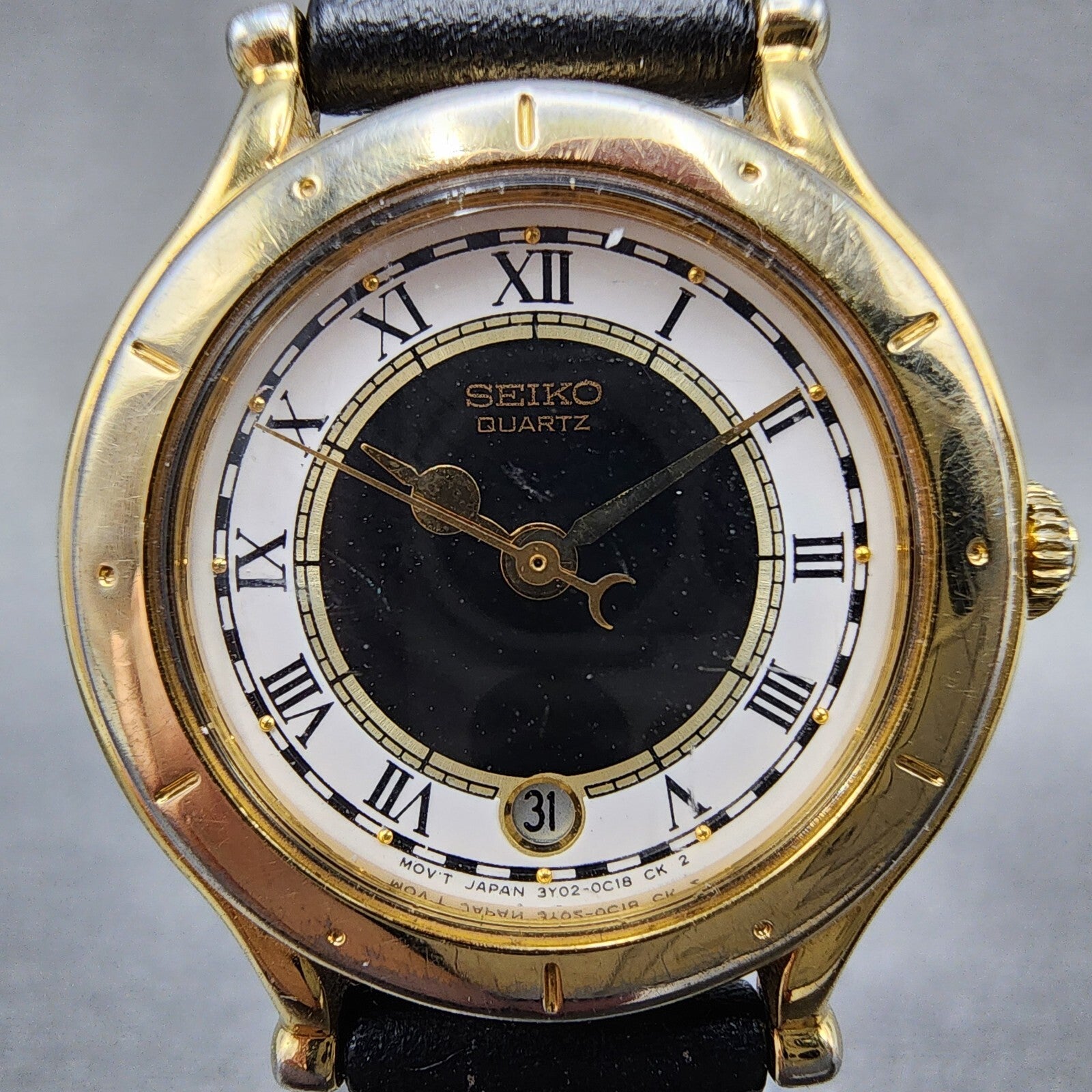 Seiko Age Of Discovery Watch Women 26mm Black Dial Gold Tone Date Round New Batt1