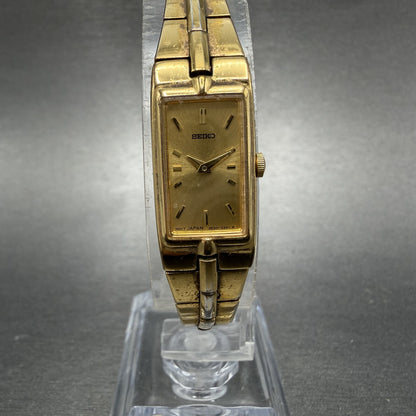 Seiko Watch Women 13mm Gold Dial Gold Tone Rectangle 2E20-7479 New Battery ABhbd0