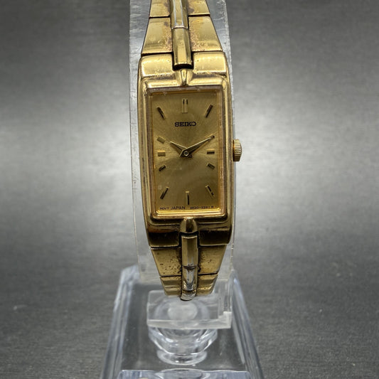 Seiko Watch Women 13mm Gold Dial Gold Tone Rectangle 2E20-7479 New Battery ABhbd0