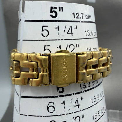Seiko Watch Women 26mm Champagne Dial Gold Tone Date Round 7n82-0599 New Batt M610