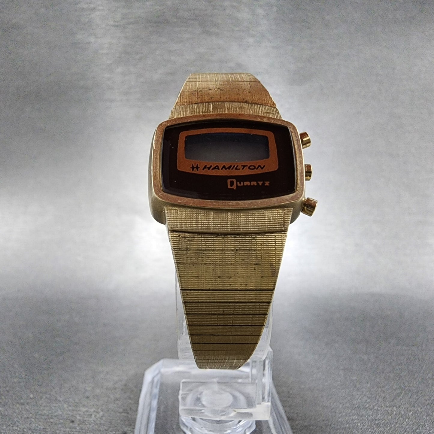 Hamilton Digital Watch Women 23mm LCD Brown Dial Gold Tone PARTS6