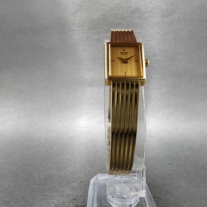 Seiko Tank Watch Women 14mm Champagne Dial Gold Tone 1e205059 New Battery5