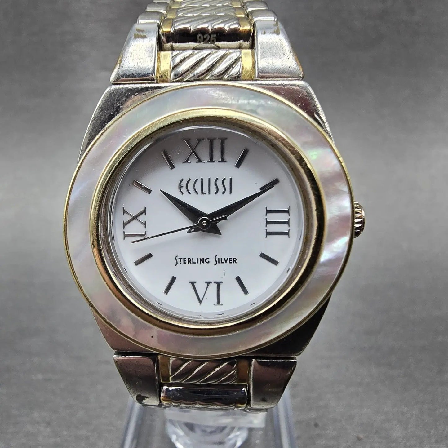Ecclissi Watch Women 28mm White Dial Two Tone Sterling Silver 33035 New Battery1
