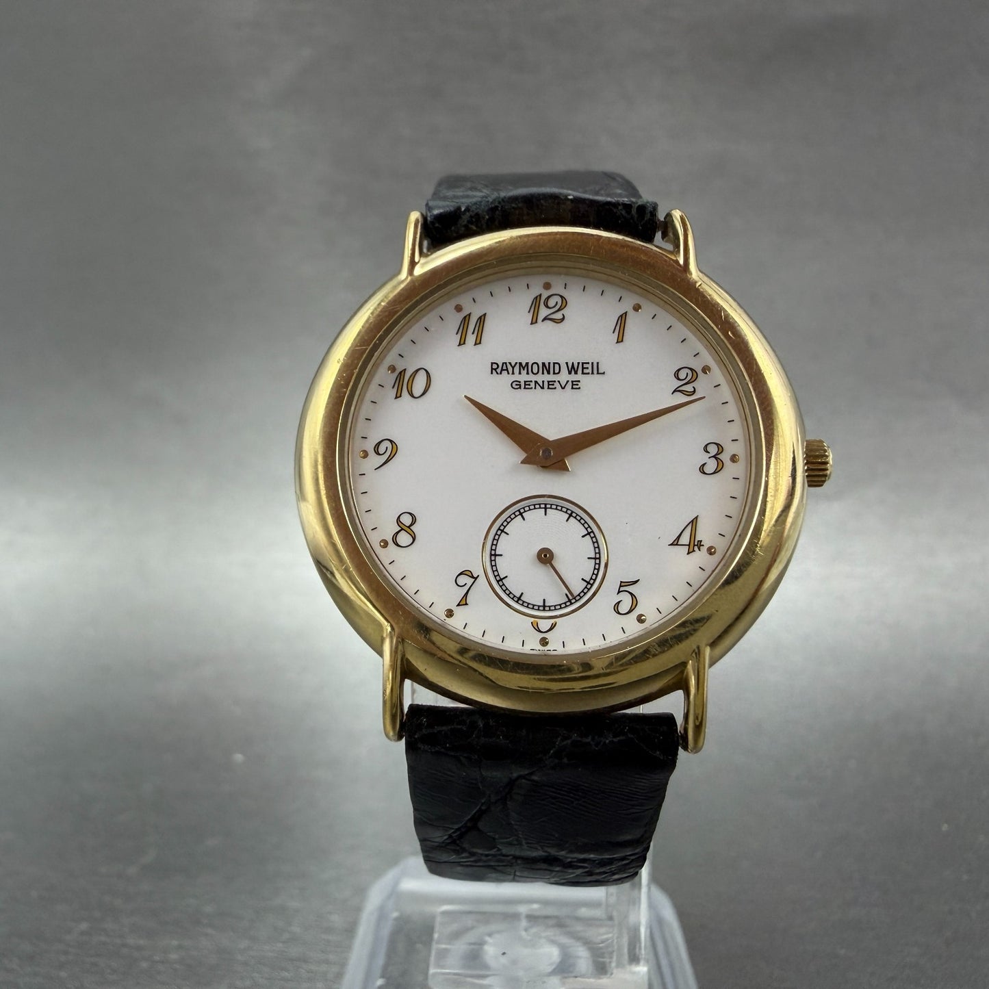 Raymond Weil Watch Unisex 32mm White Dial Gold Plated Small Seconds 9808 New Bat5