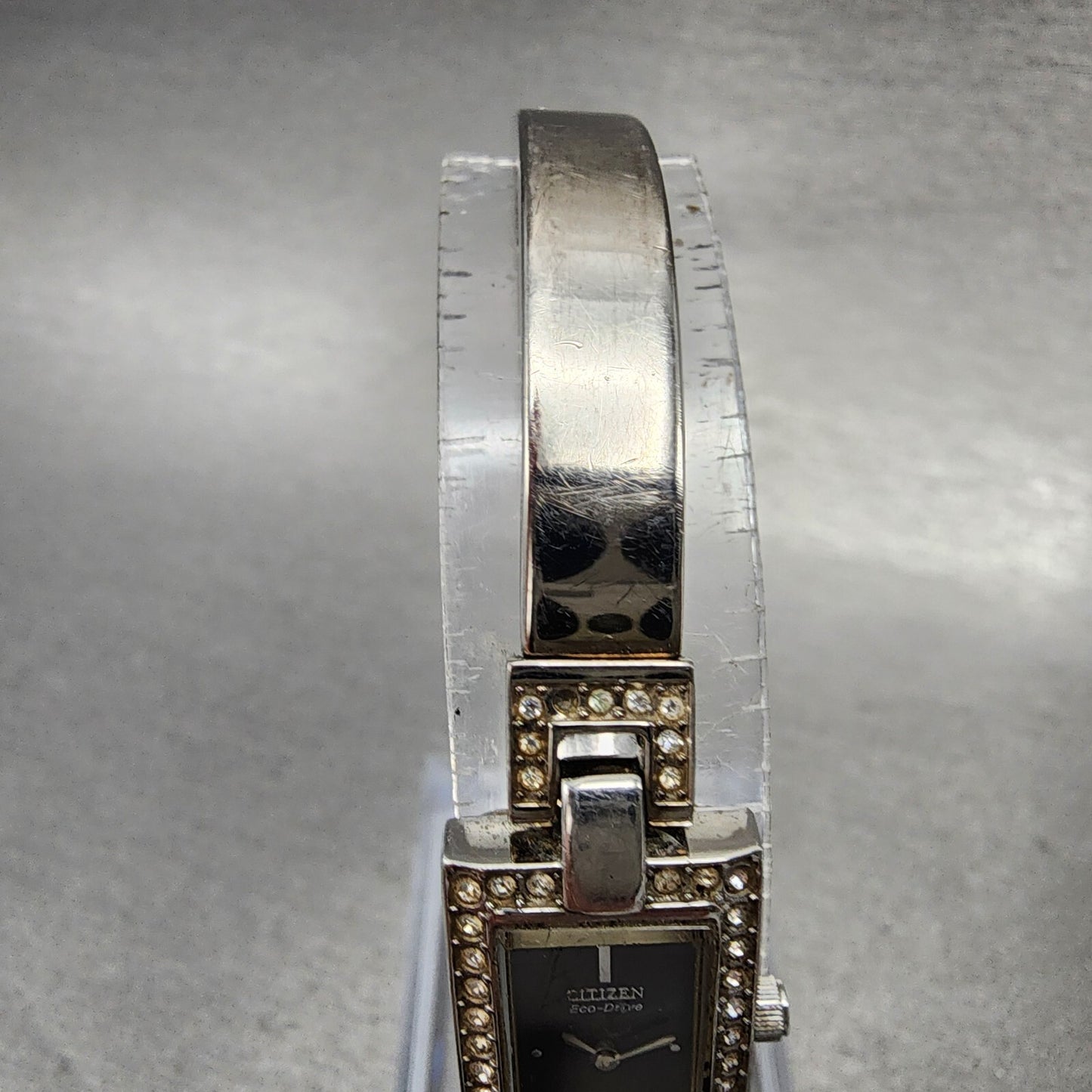 Citizen Eco-Drive Tank Watch Women 14mm Black Dial Steel Rectangle Crystals Runs