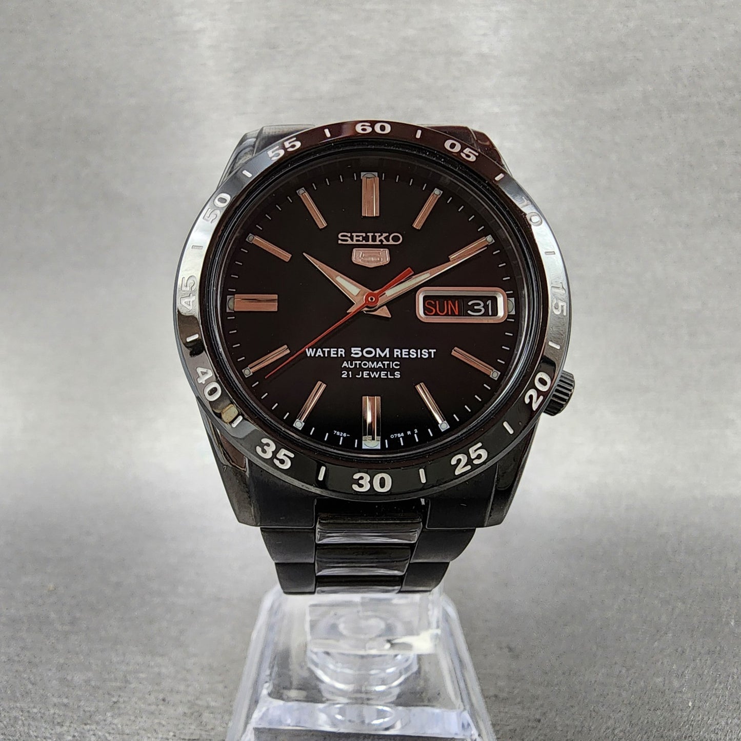 Seiko 5 Automatic 36mm Watch Men Black Dial Black Tone Daydate 7s2602t0 Runs7