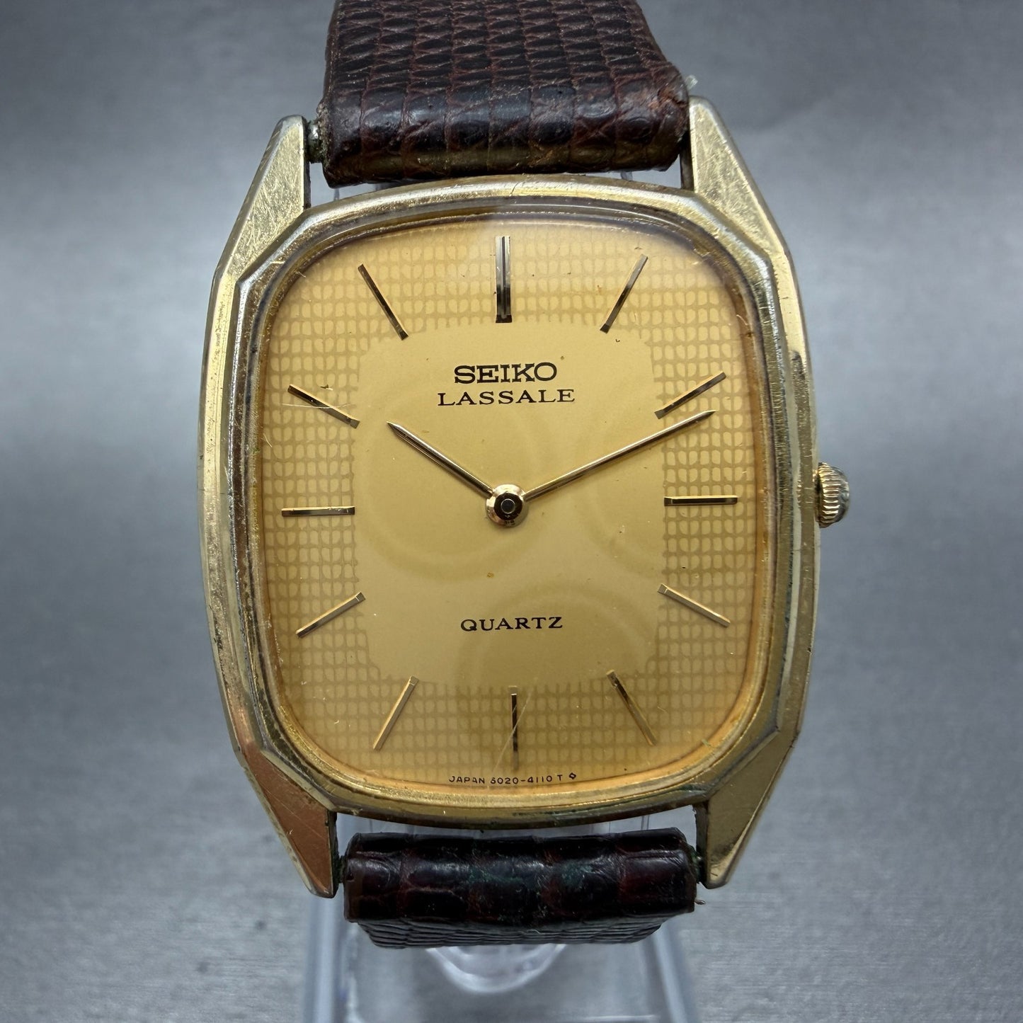 Seiko Lassale Tank Watch Men 28mm Champagne Dial Gold Tone 6020-5839 New Battery0