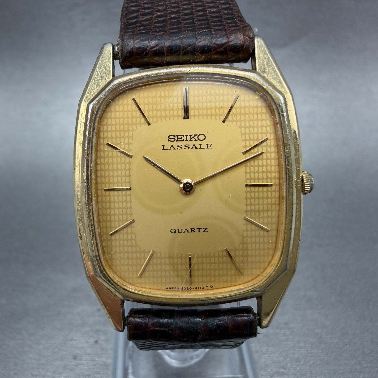 Seiko Lassale Tank Watch Men 28mm Champagne Dial Gold Tone 6020-5839 New Battery0