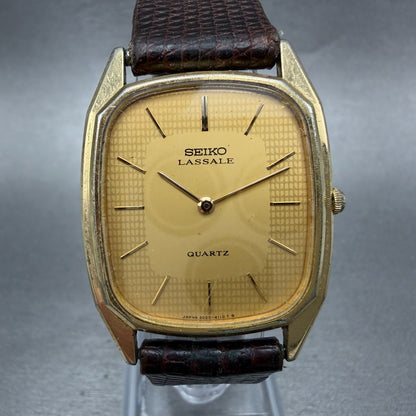Seiko Lassale Tank Watch Men 28mm Champagne Dial Gold Tone 6020-5839 New Battery0