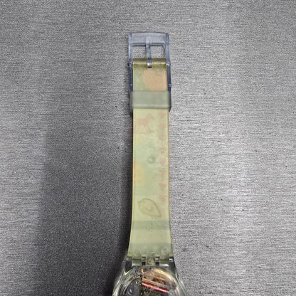 Swatch Kid's Patchwork Watch Women 25mm Silver Dial Clear Case LN141 New Battery9