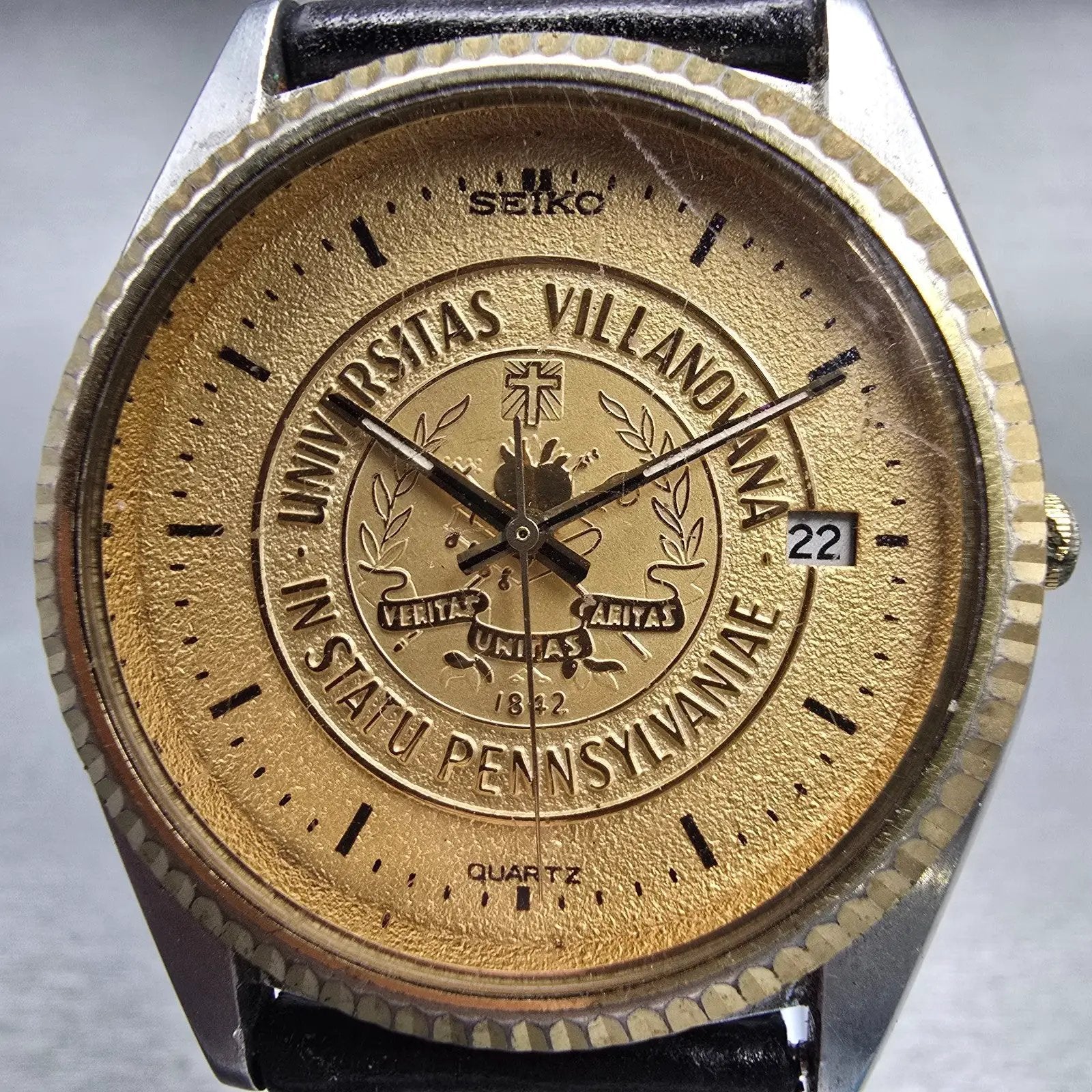 Seiko Villanova President Watch Men 36mm Gold Dial TwoTone Date 5H23-8029 NewBat1