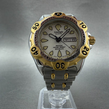Ricoh Limelight Dive Watch Men 39mm White Dial Two Tone Daydate Round PARTS6