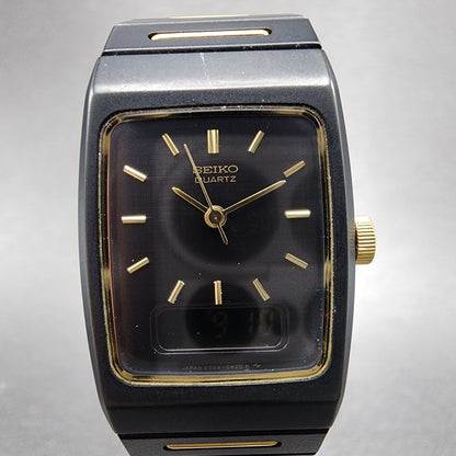 Seiko Watch Women 22mm Analog Digital Black Tone Rectangle E0295619 New Bat ABC1