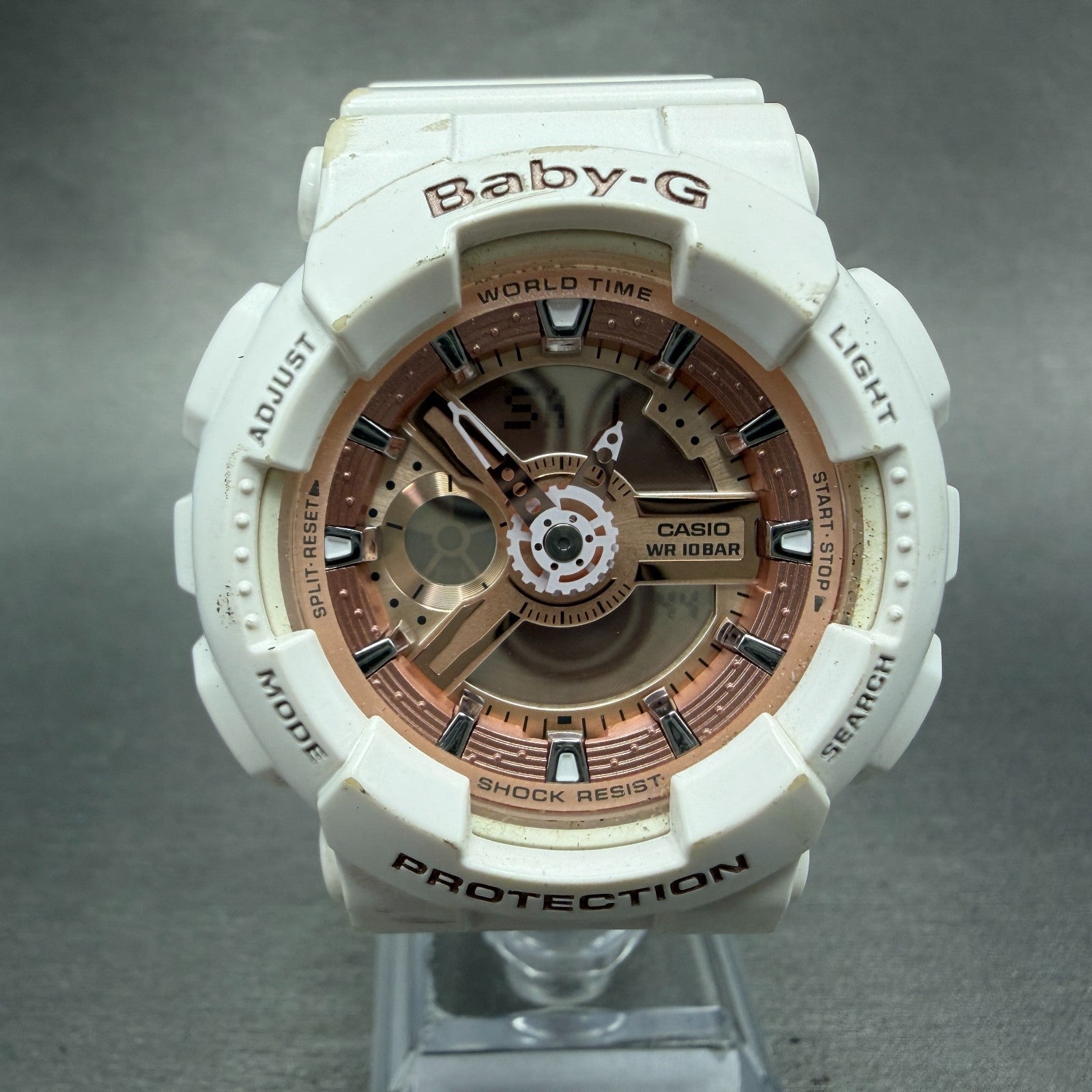 Casio Baby-G Watch Women 43mm White Rose BA-110 Alarm Chrono New Battery ABD0
