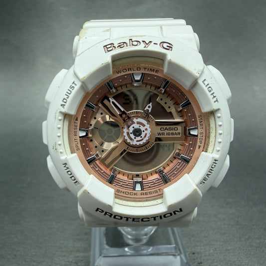 Casio Baby-G Watch Women 43mm White Rose BA-110 Alarm Chrono New Battery ABD0