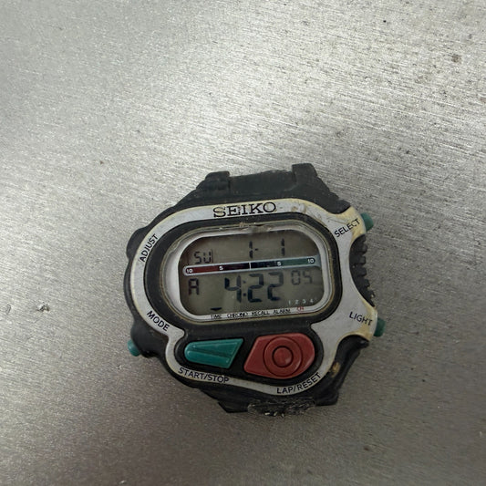 Seiko Super Runner Watch Men 44mm Digital Black Alarm Chrono S640-4000 New Batt0