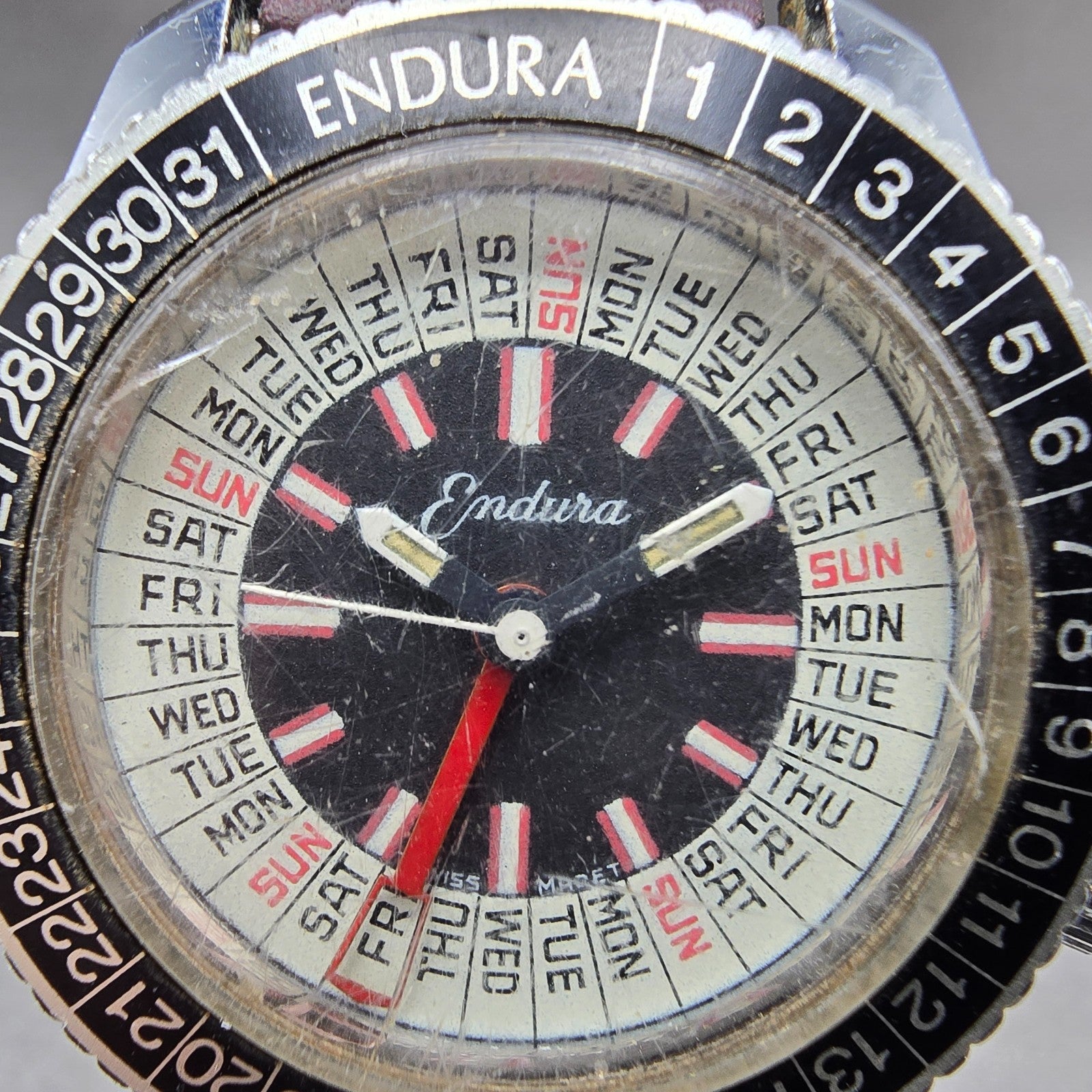 Endura Perpetual Calendar Watch Men 38mm Black Dial Silver Tone Manual Wind PART2