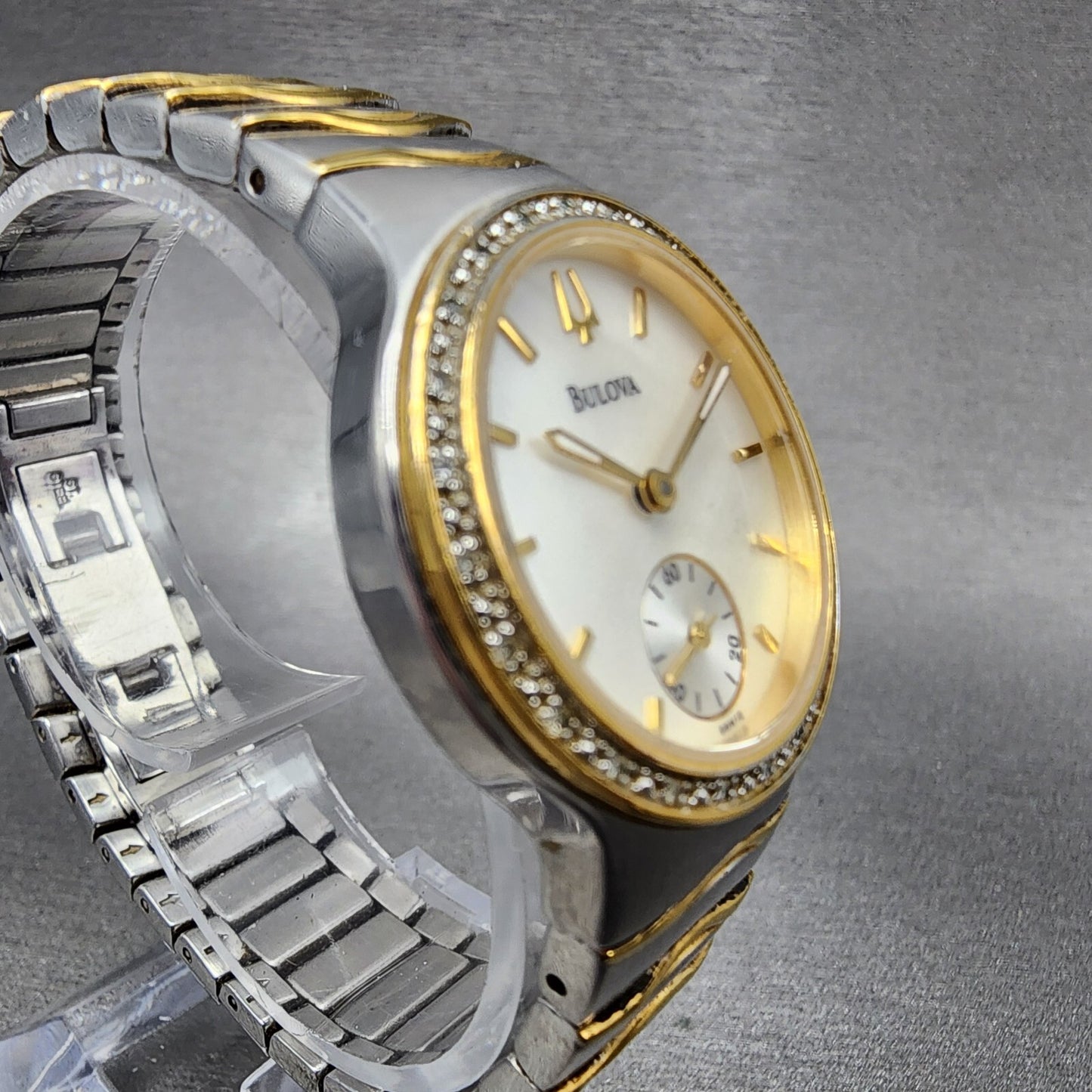 Bulova Watch Women 29mm MOP Dial Two Tone Diamond Bezel Round New Battery 98W123