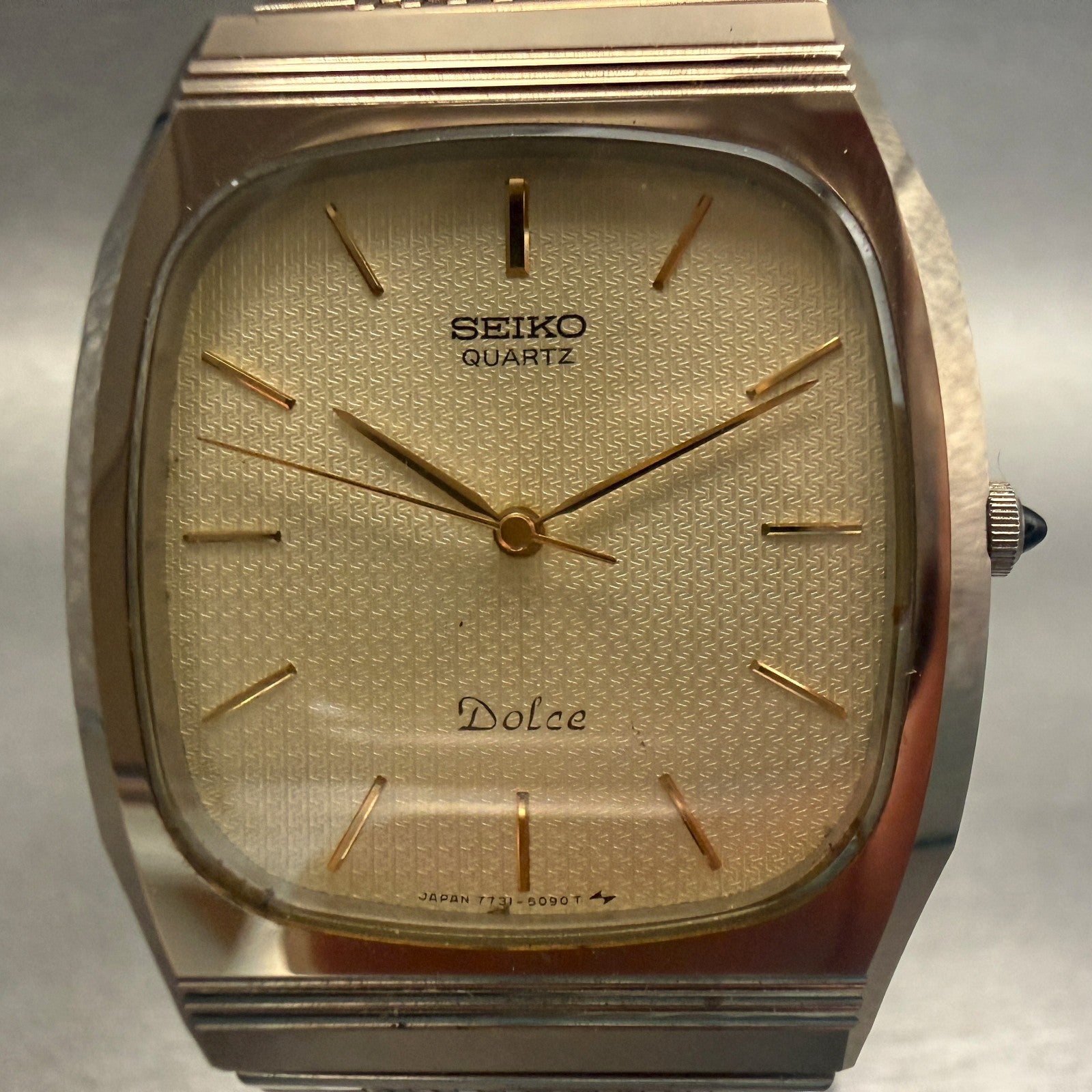 Seiko Dolce Watch Men 30mm Champagne Dial Gold Tone 7731-5090 New Battery1
