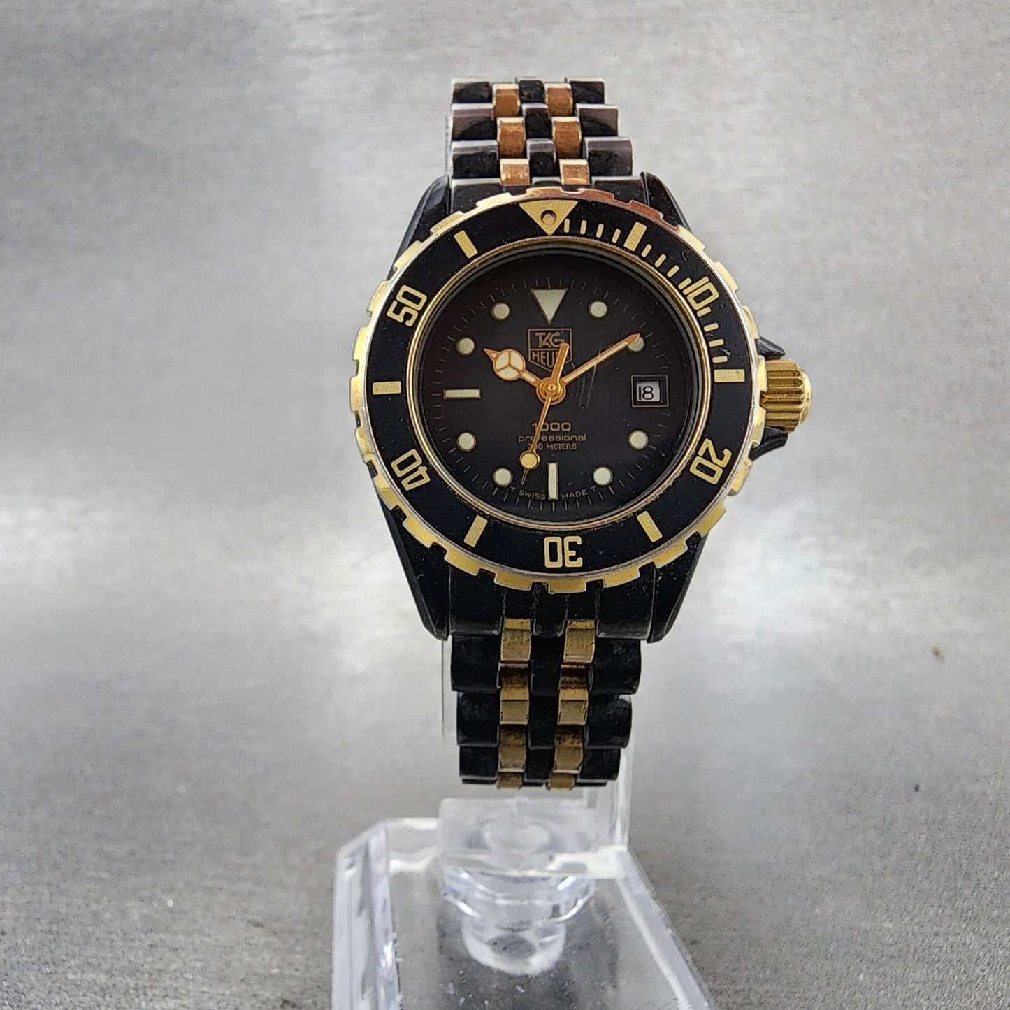 Tag Heuer 1000 Professional Watch Women 28mm Black Dial Black Gold Date New Bat5