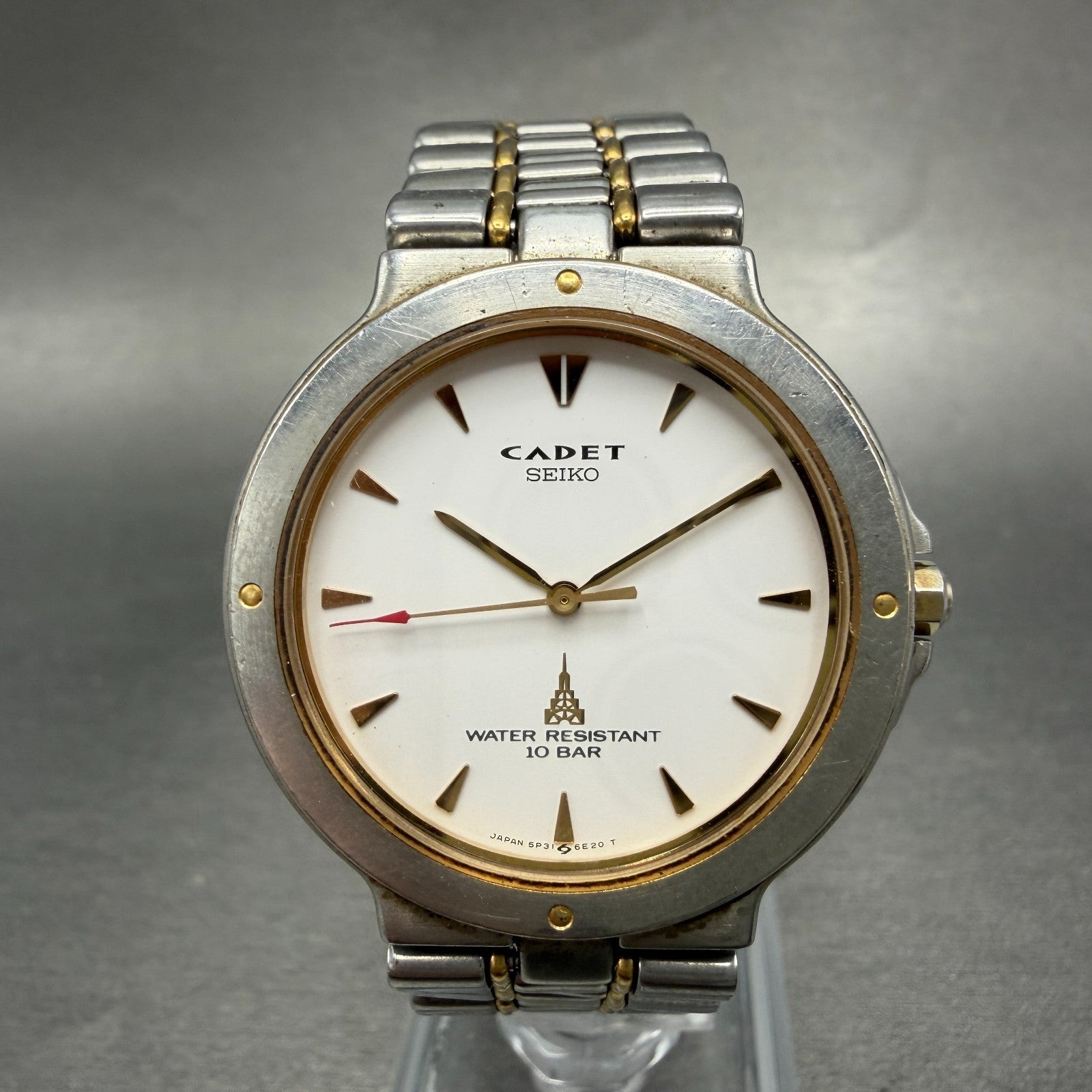 Seiko Cadet Watch Men 34mm White Dial Two Tone Round 5P31-6C50 New Battery0