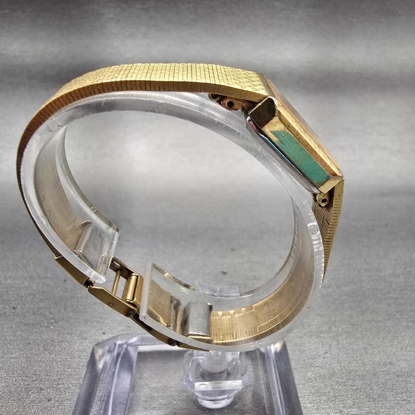 Seiko Watch Women 17mm Gold Dial Gold Tone Rectangle 5420-5390 New Battery VTG8