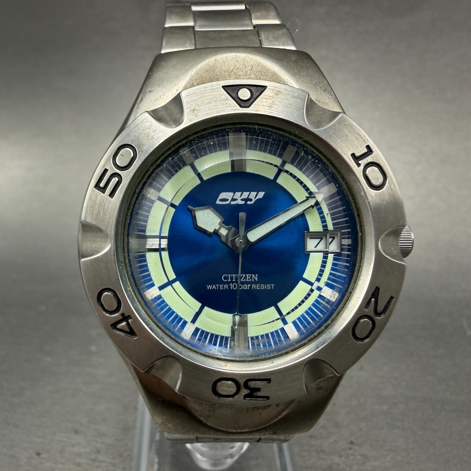 Citizen OXY Dive Watch Men 39mm Blue Dial Silver Tone 5518-L16649 New Battery0