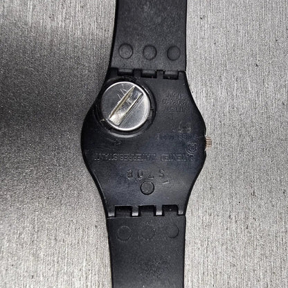 Swatch Black Pearl Watch Women 25mm Black Dial Black Case Round LB114 New Batt L10