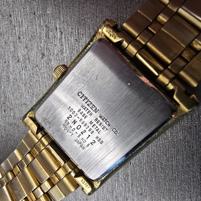 Citizen Watch Men 25mm Gold Dial Gold Tone Daydate Rectangle 1002-S99299 New Bat10