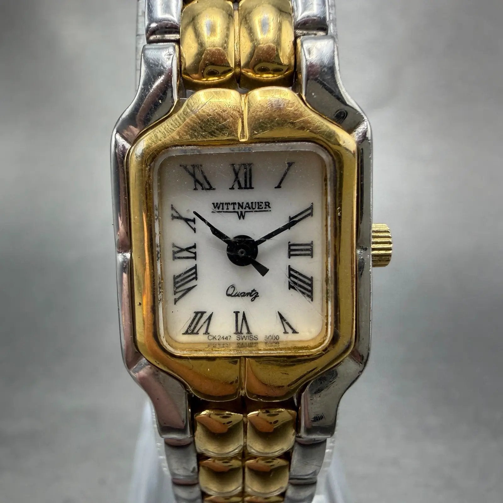 Wittnauer Tank Watch Women 17mm White Dial Two Tone Ck 2447 5000 New Battery0