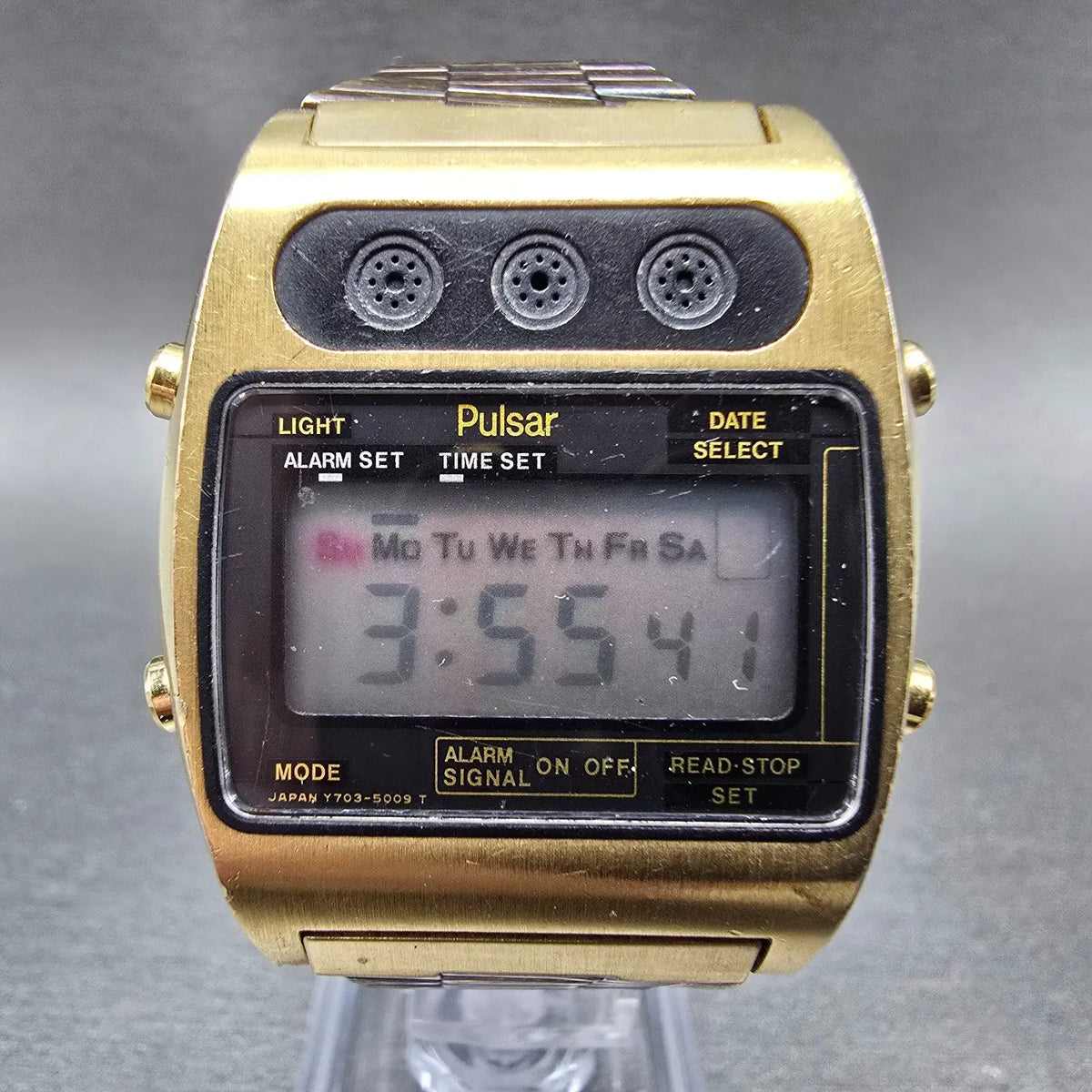 Pulsar Digital Watch Men 34mm Black Gold  Alarm Date Month Y703-5009 New Battery0