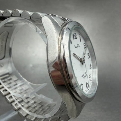 Seiko Alba Watch Men 34mm White Dial Silver Tone Round V501-0EL0 New Battery3
