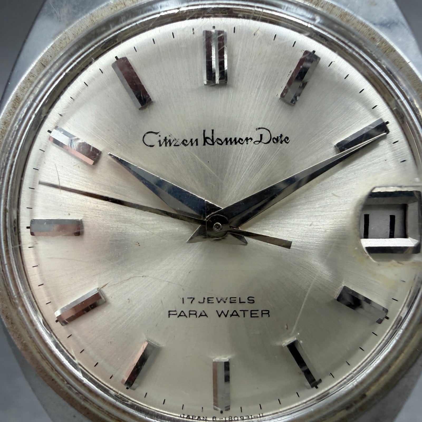 Citizen Homer Date Watch Men 34mm Silver Dial Silver Tone Date 4-180674K READ!!!1