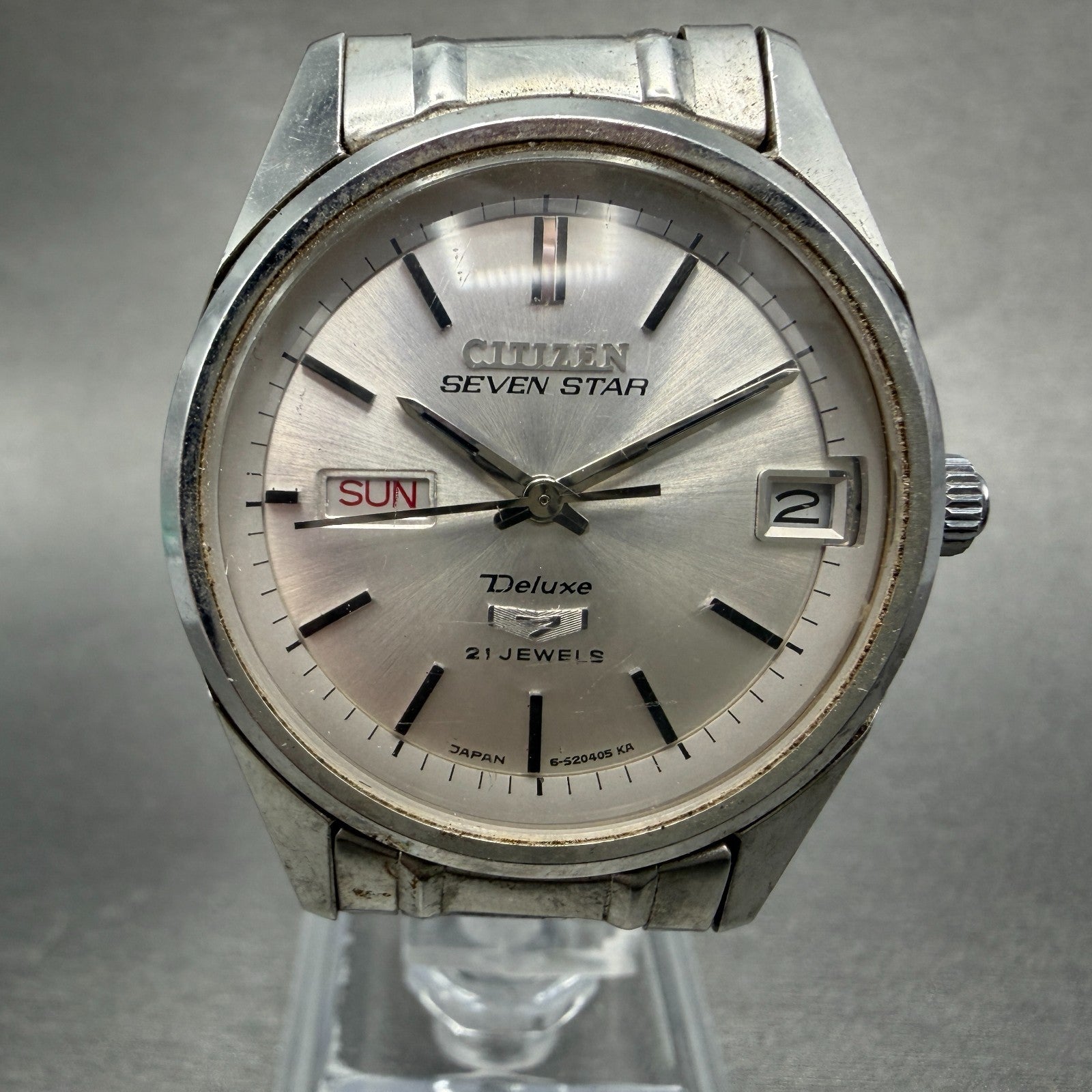 Citizen Seven Star Deluxe Watch Men 34mm Silver Dial Silver Tone Daydate Runs0