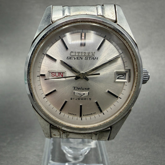 Citizen Seven Star Deluxe Watch Men 34mm Silver Dial Silver Tone Daydate Runs0