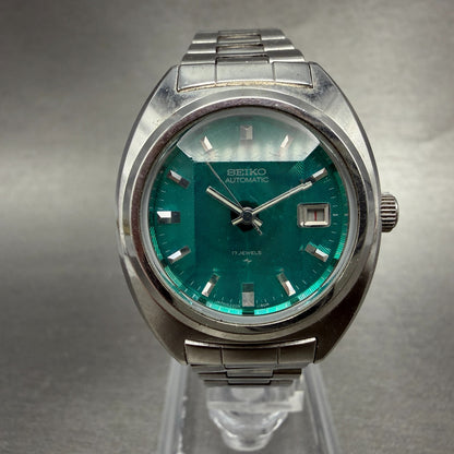 Seiko Automatic Watch Women 28mm Green Dial Silver Tone Date 2205-0610 Runs0
