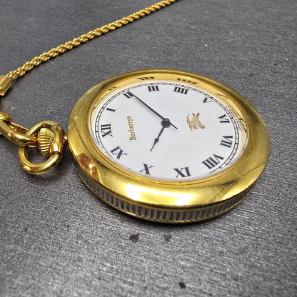 Burberry Pocket Watch Men 38mm White Dial Gold Tone Round New battery Vintage5