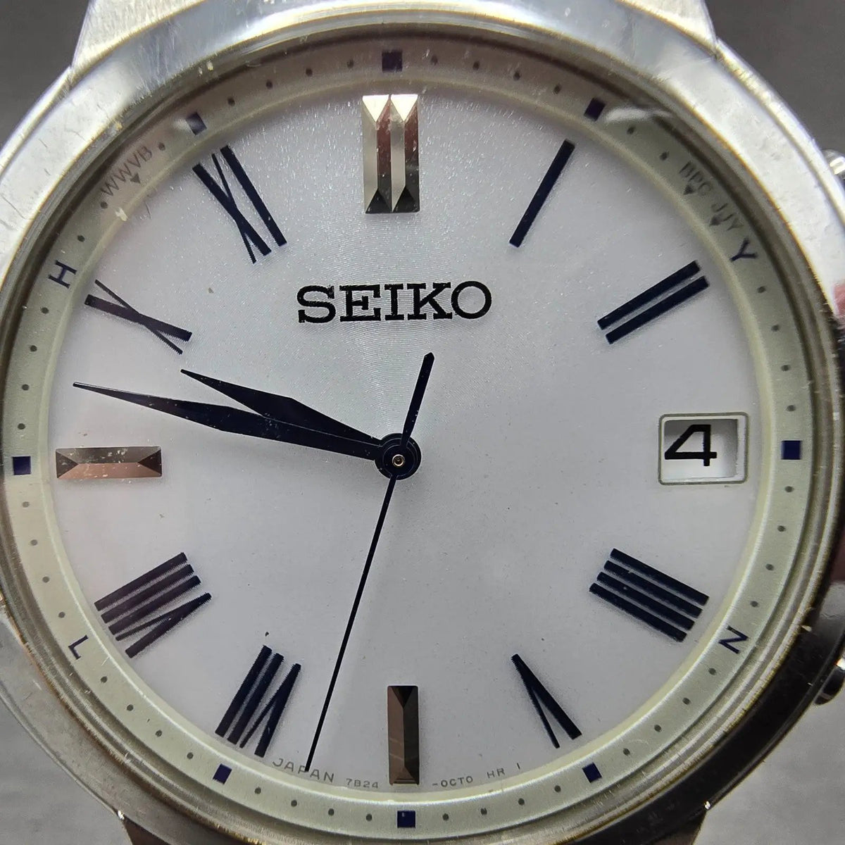 Seiko Atomic Solar Watch Men 37mm White Dial Silver Tone Date 7B24-0BS0 PARTS4